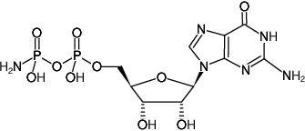 Structural formula of GppNH2 ((GMPPN), Guanosine-5'-(β-amino)-diphosphate, Sodium salt)