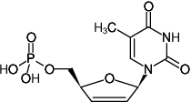 Structural formula of d4TMP (Stavudine monophosphate, Sodium Salt, 2',3'-Didehydro-2',3'-dideoxythymidine-5'-monophosphate, Sodium salt)
