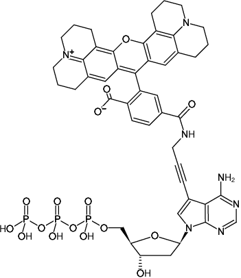 Structural formula of 7-Propargylamino-7-deaza-dATP-6-ROX (7-Deaza-7-propargylamino-2'-deoxyadenosine-5'-triphosphate, labeled with 6-ROX, Triethylammonium salt)