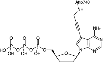 Structural formula of 7-Propargylamino-7-deaza-ddATP-ATTO-740 (7-Deaza-7-propargylamino-2',3'-dideoxyadenosine-5'-triphosphate, labeled with ATTO 740, Triethylammonium salt)