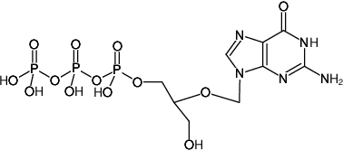 Structural formula of Ganciclovir-triphosphate (Sodium salt, 9-(1,3-Dihydroxy-2-propoxymethyl)guanine-5'-triphosphate)