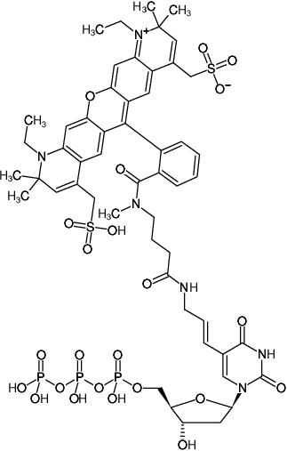 Structural formula of Aminoallyl-dUTP-ATTO-594 (5-(3-Aminoallyl)-2'-deoxyuridine-5'-triphosphate, labeled with ATTO 594, Triethylammonium salt)