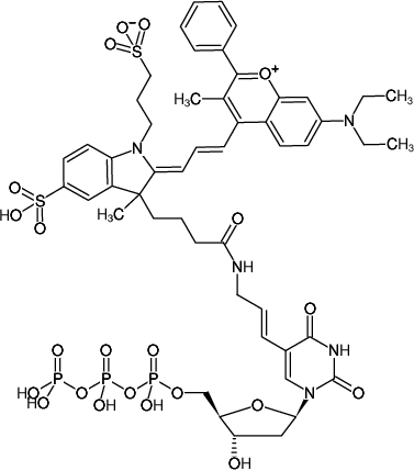 Structural formula of Aminoallyl-dUTP-DYQ-661 (5-(3-Aminoallyl)-2'-deoxyuridine-5'-triphosphate, labeled with DYQ 661, Triethylammonium salt)
