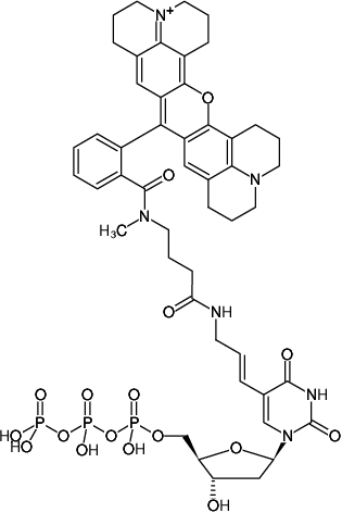 Structural formula of Aminoallyl-dUTP-ATTO-Rho101 (5-(3-Aminoallyl)-2'-deoxyuridine-5'-triphosphate, labeled with ATTO Rho101, Triethylammonium salt)