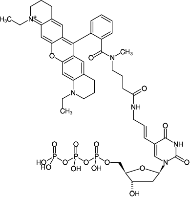 Structural formula of Aminoallyl-dUTP-ATTO-Rho11 (5-(3-Aminoallyl)-2'-deoxyuridine-5'-triphosphate, labeled with ATTO Rho11, Triethylammonium salt)
