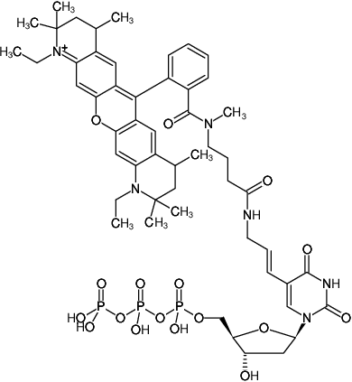 Structural formula of Aminoallyl-dUTP-ATTO-Rho12 (5-(3-Aminoallyl)-2'-deoxyuridine-5'-triphosphate, labeled with ATTO Rho12, Triethylammonium salt)