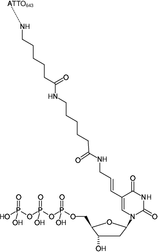 Structural formula of Aminoallyl-dUTP-XX-ATTO-643 (5-(3-Aminoallyl)-2'-deoxyuridine-5'-triphosphate, labeled with ATTO 643, Triethylammonium salt)