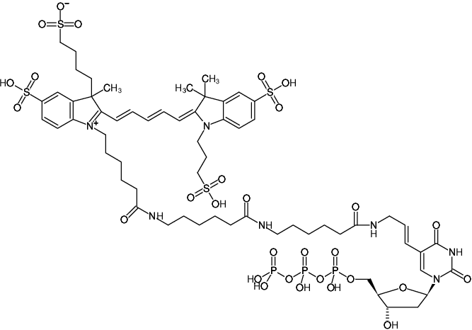 Structural formula of Aminoallyl-dUTP-XX-AF647 (5-(3-Aminoallyl)-2'-deoxyuridine-5'-triphosphate, labeled with AF647, Triethylammonium salt)