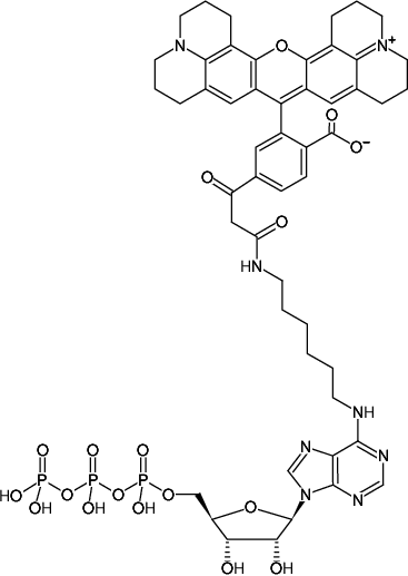 Structural formula of N6-(6-Aminohexyl)-ATP-6-ROX (N6-(6-Aminohexyl)-adenosine-5'-triphosphate, labeled with 6-ROX, Triethylammonium salt)