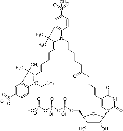 Structural formula of Aminoallyl-UTP-Cy5 (5-(3-Aminoallyl)-uridine-5'-triphosphate, labeled with Cy5, Triethylammonium salt)
