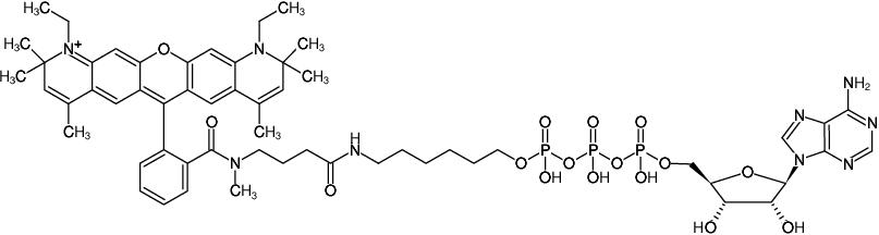 Structural formula of γ-(6-Aminohexyl)-ATP-ATTO-Rho13 (γ-(6-Aminohexyl)-adenosine-5'-triphosphate, labeled with ATTO Rho13, Triethylammonium salt)