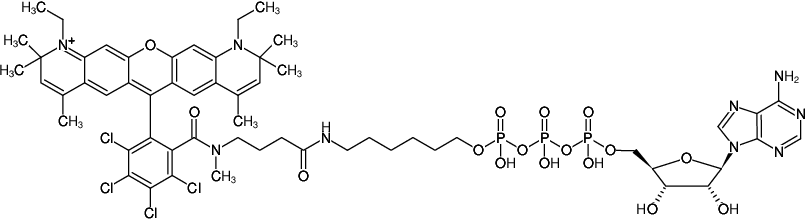 Structural formula of γ-(6-Aminohexyl)-ATP-ATTO-Rho14 (γ-(6-Aminohexyl)-adenosine-5'-triphosphate, labeled with ATTO Rho14, Triethylammonium salt)