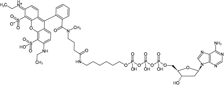 Structural formula of γ-(6-Aminohexyl)-dATP-ATTO-532 (γ-(6-Aminohexyl)-2'-deoxyadenosine-5'-triphosphate, labeled with ATTO-532, Triethylammonium salt)